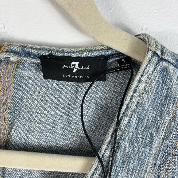 7 For All Mankind Denim Patch Pocket Mini Dress Size Small Belted Festival Party - Picture 8 of 15